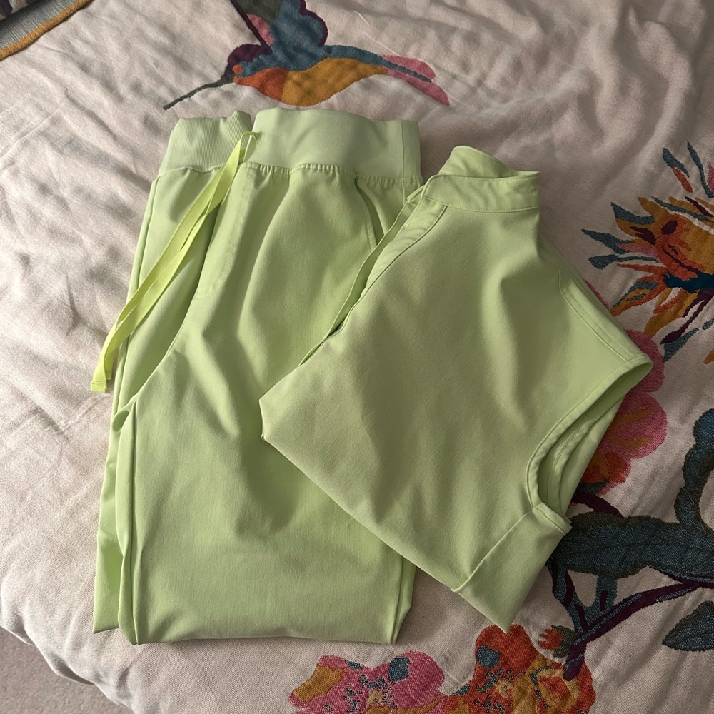 Figs Neon Lime Sleeveless Top and Drawstring Pants Set